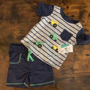 4/$60 sale — NEW Baby boy tractor theme short set 12M